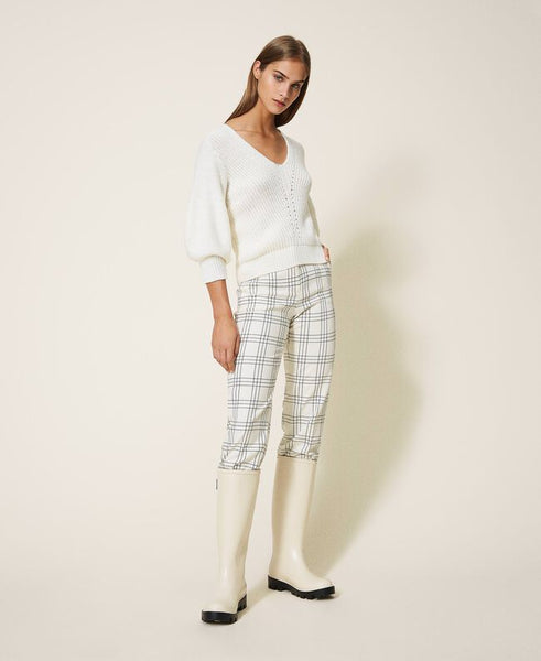 Pantaloni cropped in misto lana check