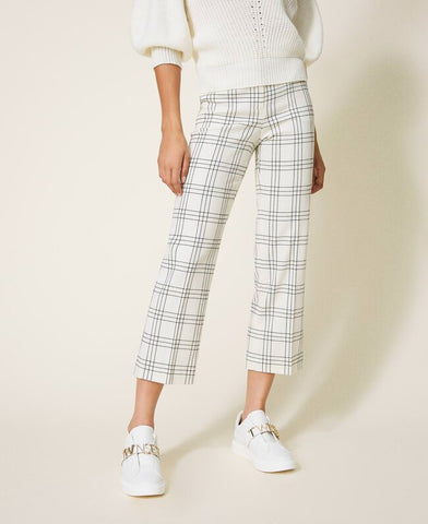 Pantaloni cropped in misto lana check