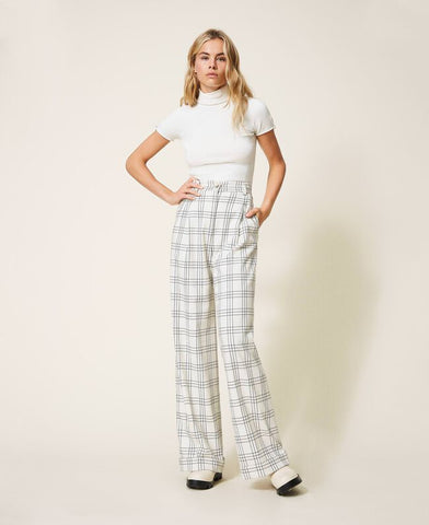 Pantaloni wide leg in misto lana