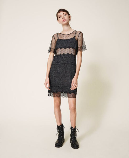 ⚡Abito in maglia punto pizzo e tulle