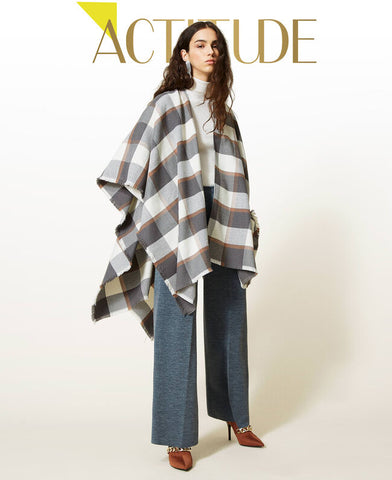 Poncho in panno jacquard check