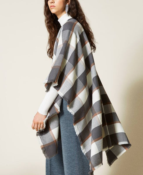 Poncho in panno jacquard check