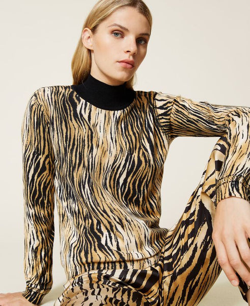 Maglia lupetto con stampa animalier