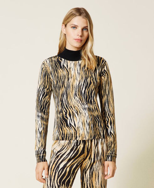 Maglia lupetto con stampa animalier