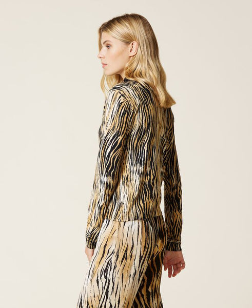 Maglia lupetto con stampa animalier