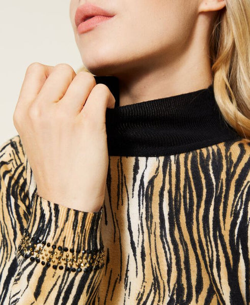 Maglia lupetto con stampa animalier