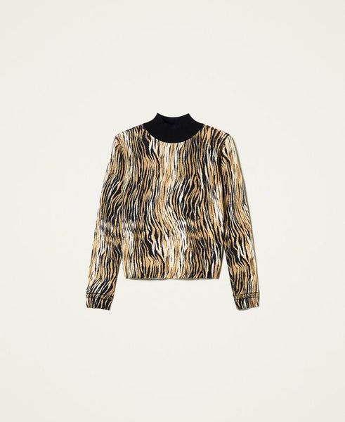 Maglia lupetto con stampa animalier