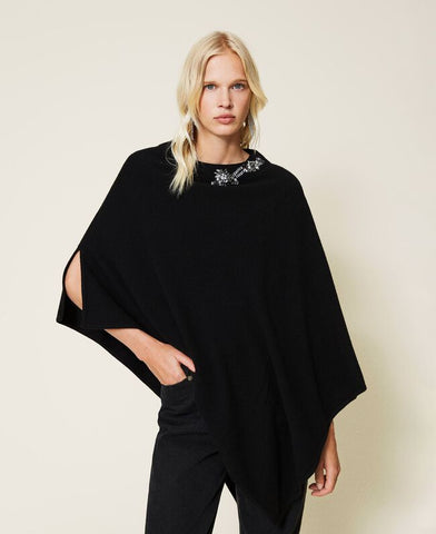 Poncho in misto lana con strass