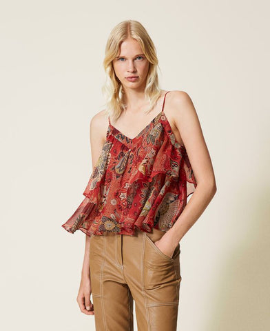 Top cropped in creponne a fiori