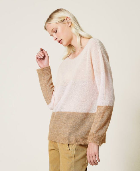 Maglia in misto mohair color block