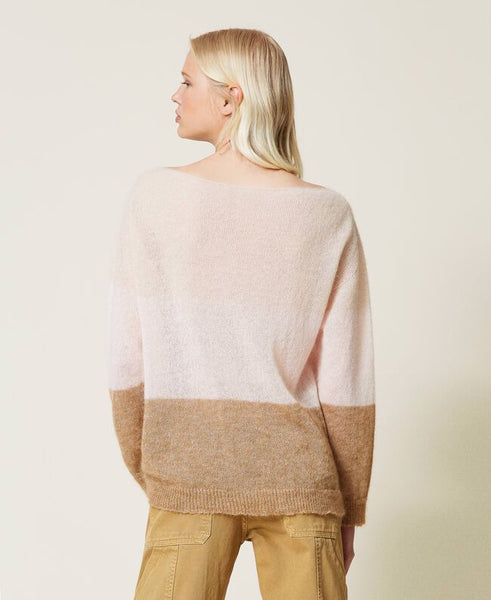 Maglia in misto mohair color block